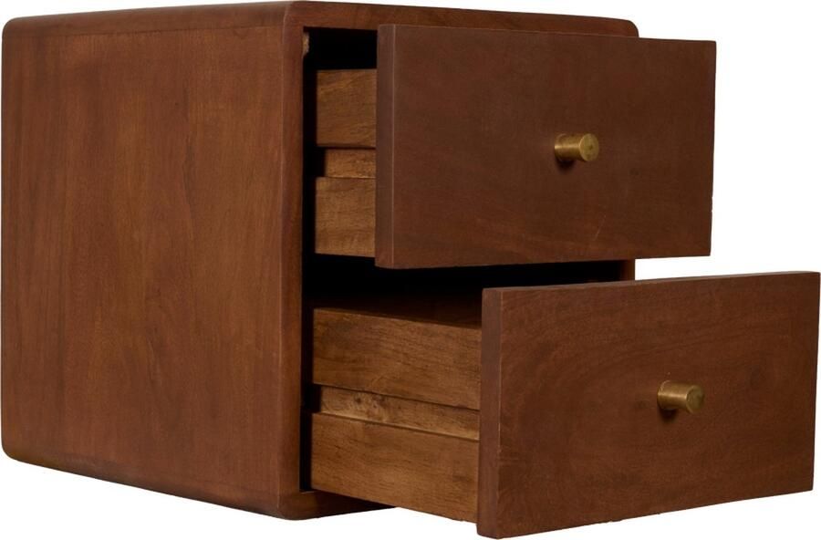 Woonexpress Zwevend Nachtkastje Borba Mangohout Bruin- 30x30x30 cm (BxHxD) 2 Lades Kleur American Walnut Wandmontage - Foto 2