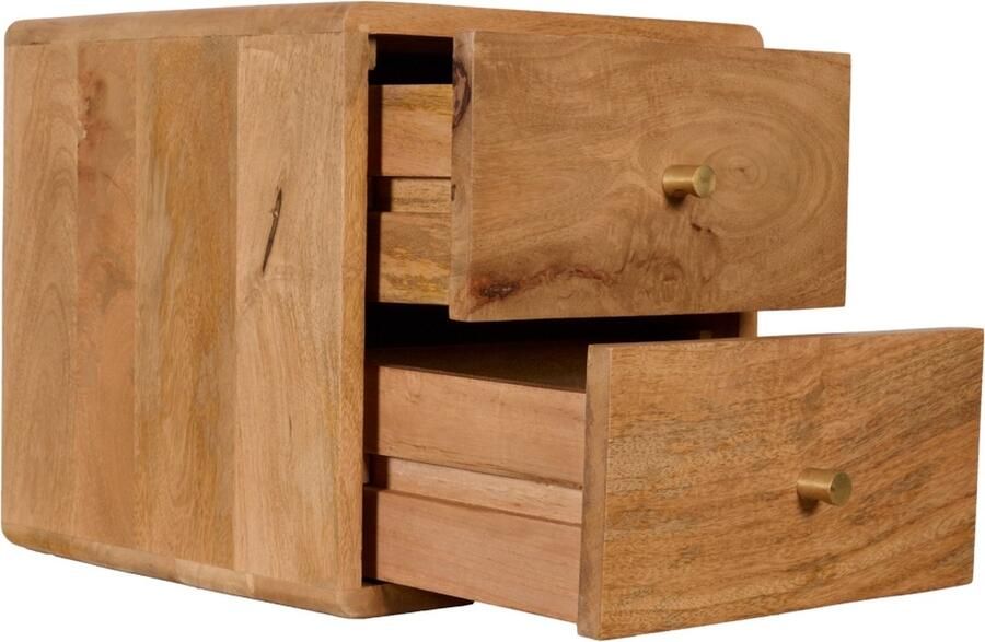 Woonexpress Zwevend Nachtkastje Borba Mangohout Lichtbruin 30x30x30 cm (BxHxD) 2 Lades Kleur Tikamoon Walnut Wandmontage - Foto 2