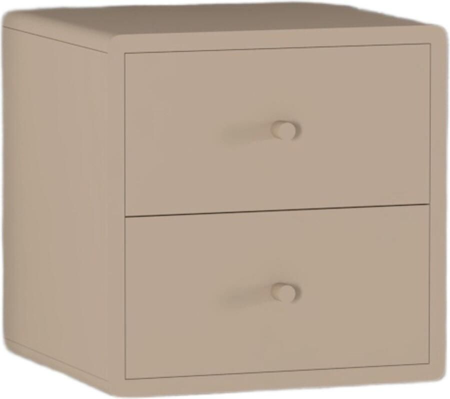 Woonexpress Zwevend Nachtkastje Borba Mangohout MDF Taupe 30x30x30 cm (BxHxD) 2 Lades Wandmontage - Foto 2