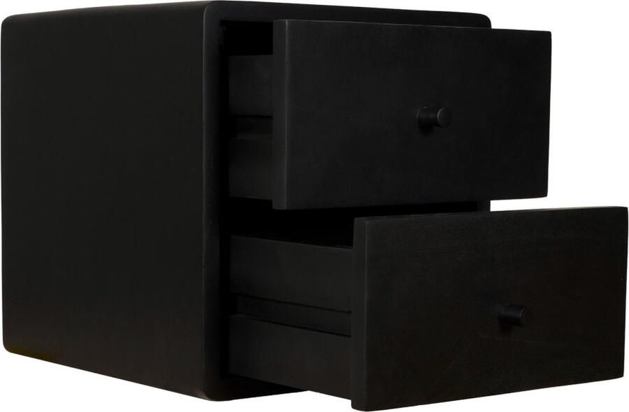 Woonexpress Zwevend Nachtkastje Borba Mangohout Zwart- 30x30x30 cm (BxHxD) 2 Lades Kleur Black Wandmontage - Foto 2