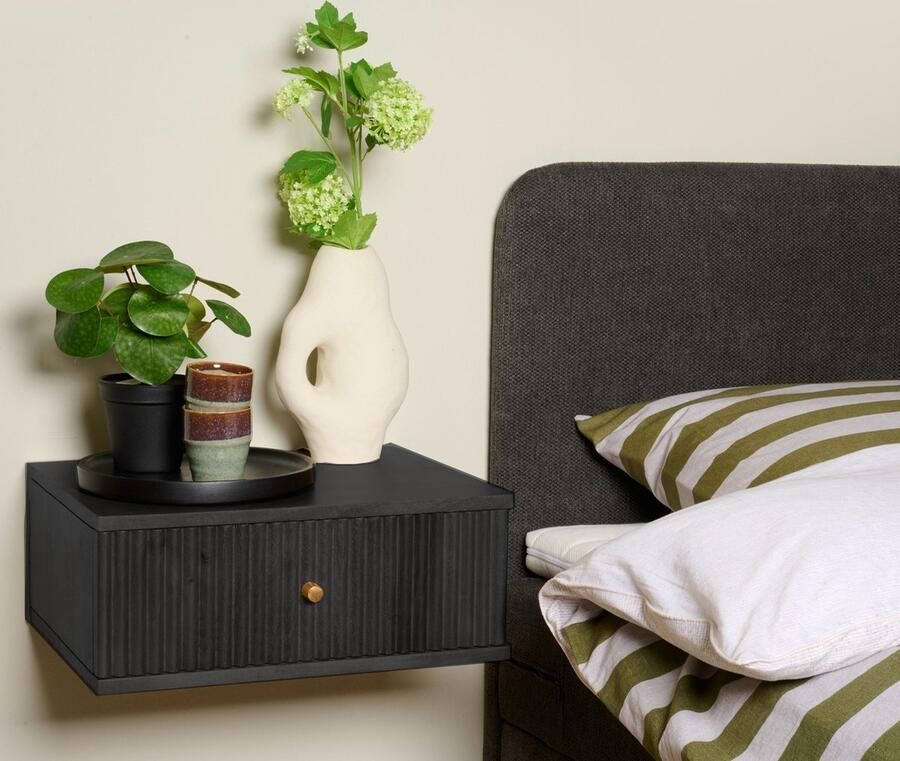 Woonexpress Zwevend Nachtkastje Sem Hout Zwart 45x18x35 cm (BxHxD Met Lade Eenvoudig Ophangen