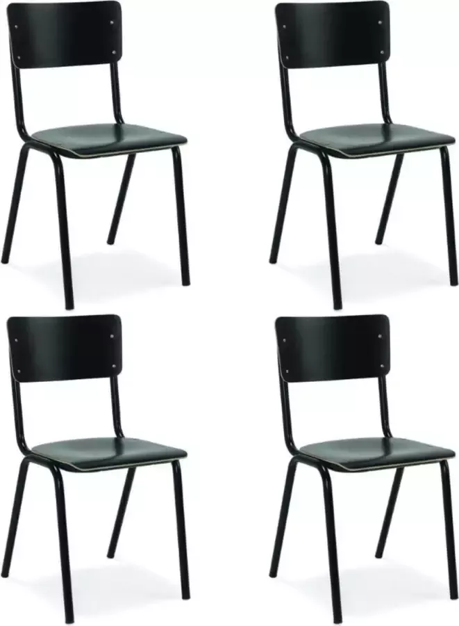 Workliving Set van 4 Eetkamerstoel Houten Design Zwart School - Foto 1