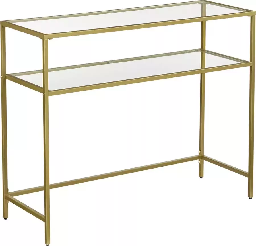 WoonWerkInterieur Tafel Bijzettafel Glas Gouden Frame Twee Verdiepingen 100x35x80cm