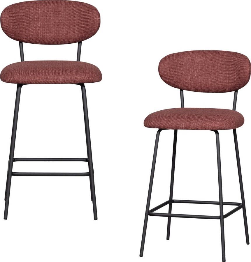 WOOOD Barstoel Kjeld Polyester Rouge Set van 2