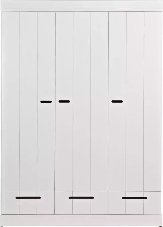 WOOOD Connect Kledingkast 3-Deurs met Lade Grenen Wit 195x140x53 - Foto 4