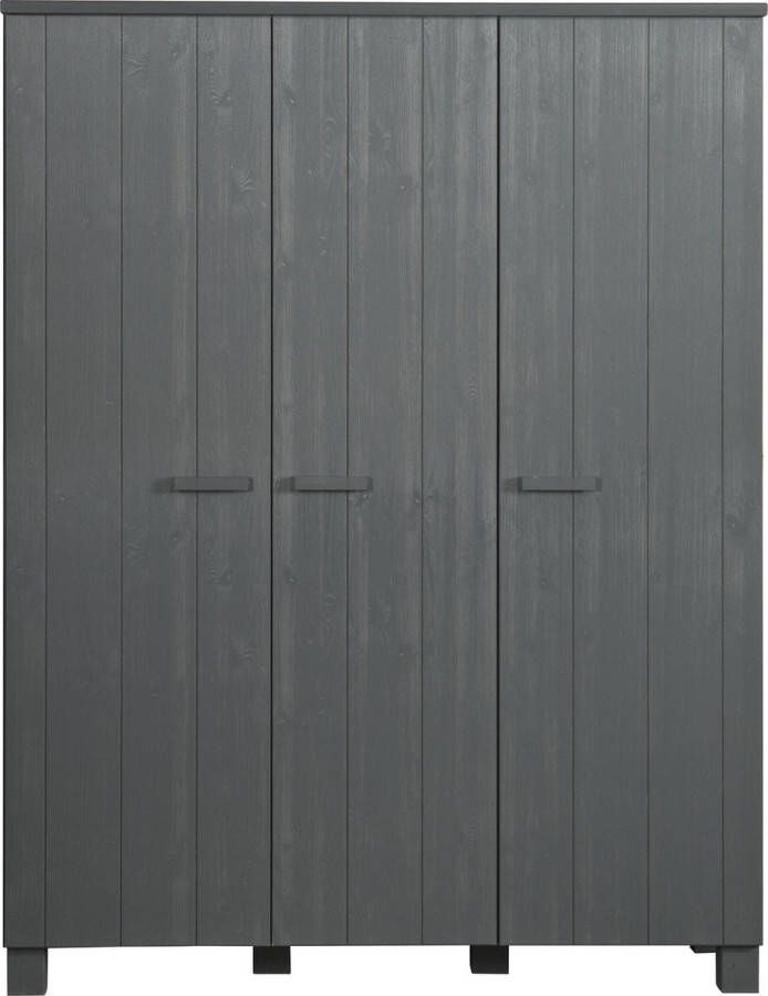 WOOOD Dennis 3-Deurs Kast Grenen Geborsteld Staal Grijs 202x158x55 - Foto 6