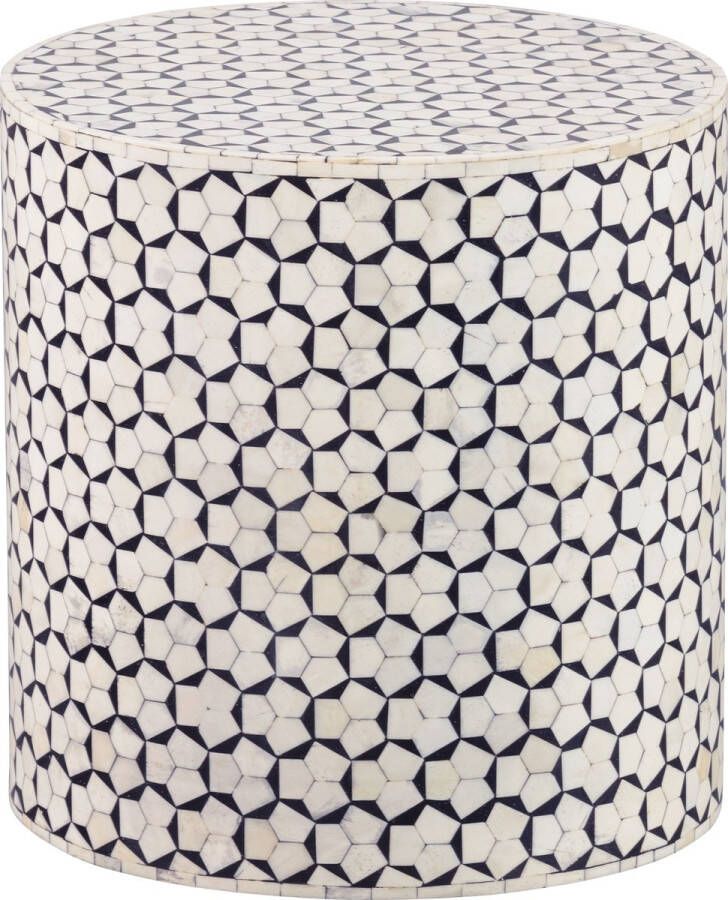 WOOOD Exclusive Neva Sidetable Bone Inlay Zwart Wit 40x37x37 - Foto 2