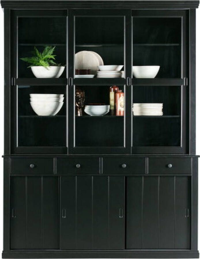 WOOOD Lagos Vitrinekast Grenen Zwart 214x166x48 - Foto 4