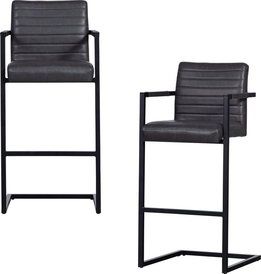 WOOOD Abe Barstoel Met Armleuning Polyester Antraciet Set van 2