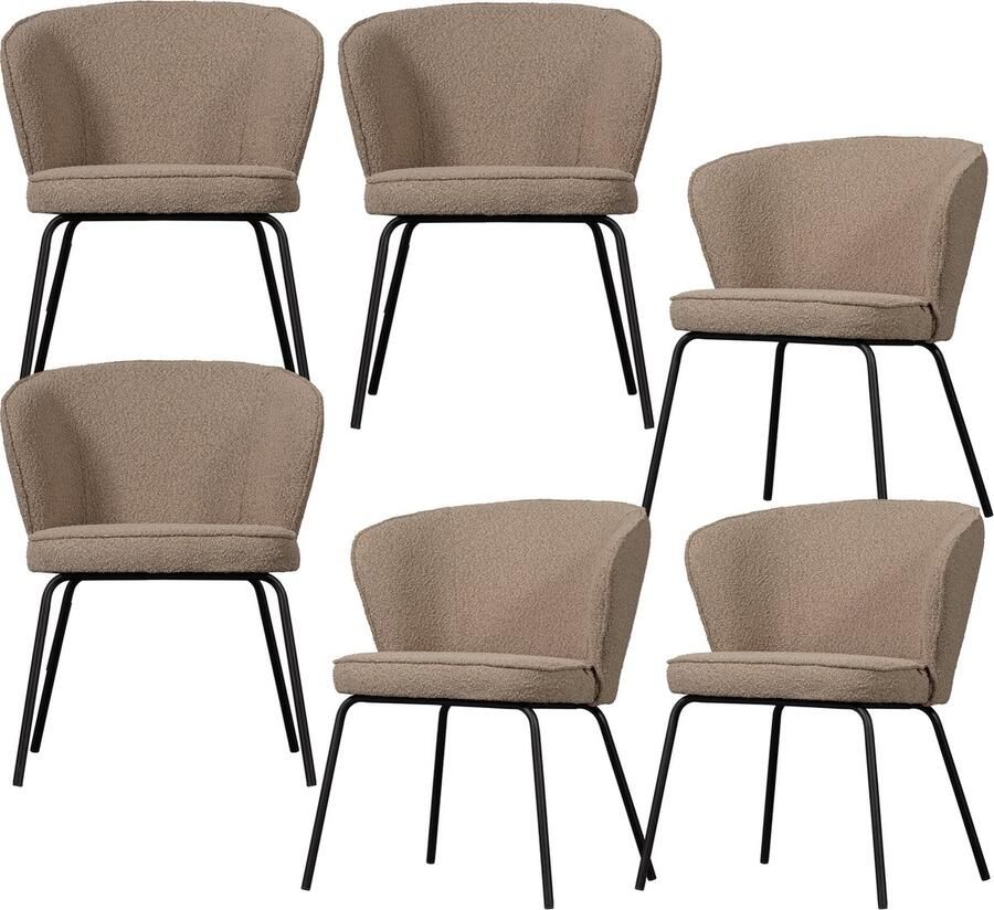 BePureHome eetkamerstoelen Admit Bouclé Beige Set van 6