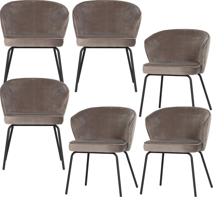 BePureHome eetkamerstoelen Admit Fluweel Khaki Set van 6