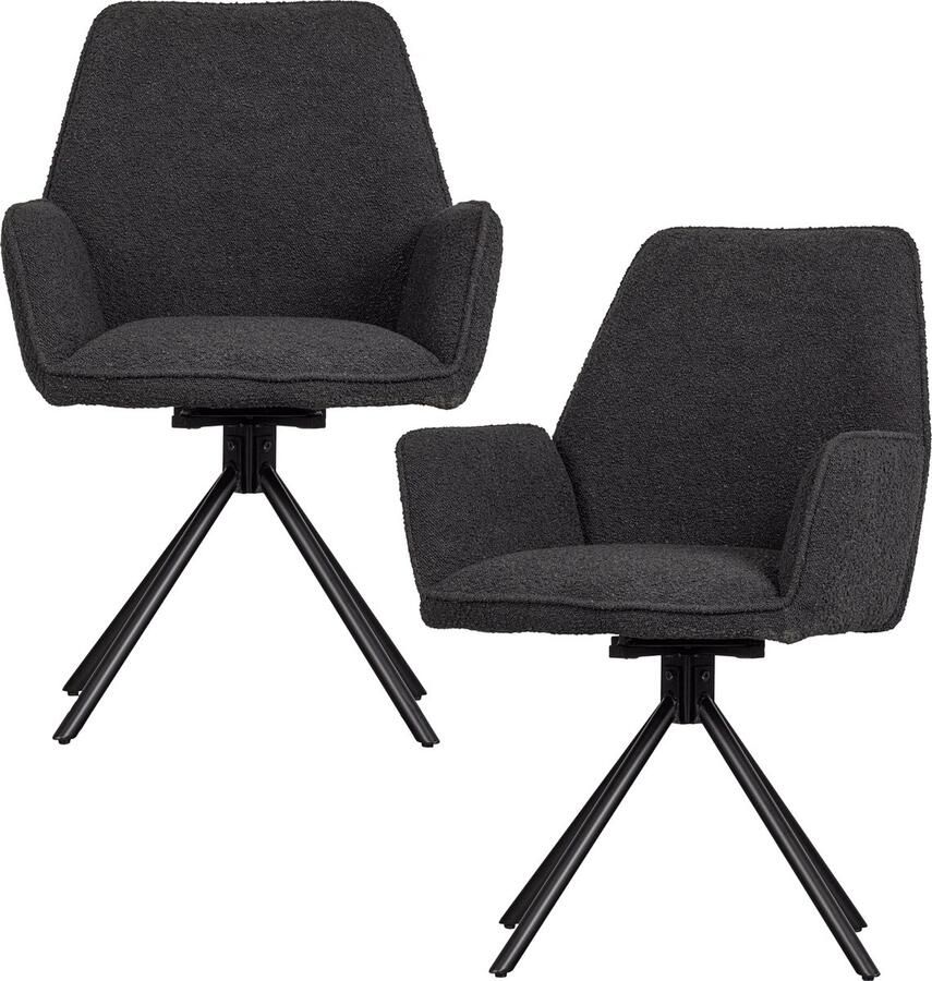 WOOOD Exclusive Amber Draai Eetkamerstoel Bouclé Grijs Set van 2