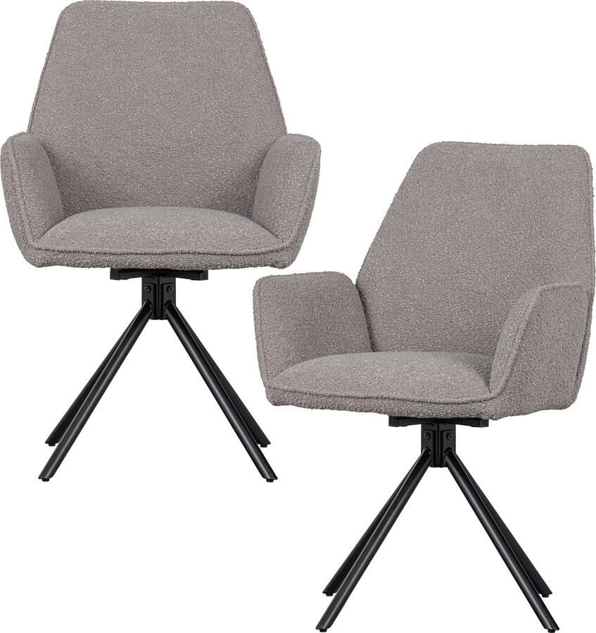 WOOOD Exclusive Amber Draai Eetkamerstoel Bouclé Grijs Set v 2