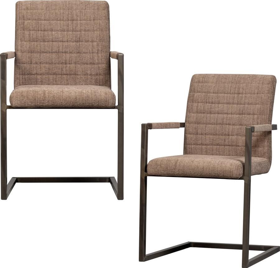 WOOOD Bas Eetkamerstoelen Geweven Stof Bruin Melange Set van 2 - Foto 2