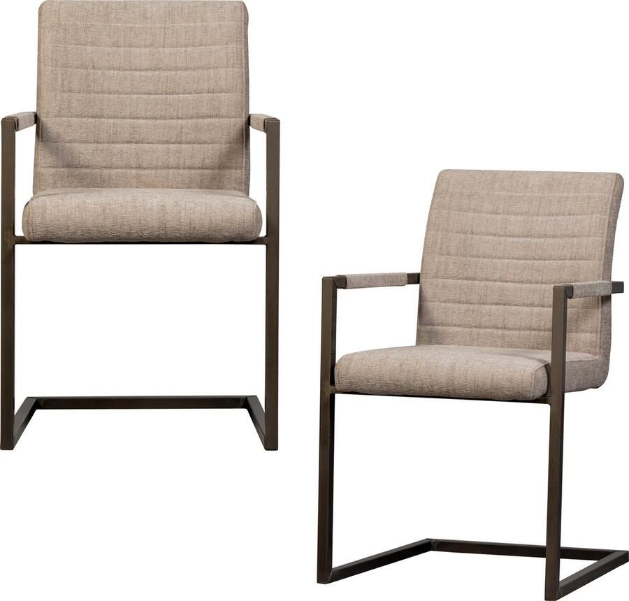 WOOOD Bas Eetkamerstoelen Geweven Stof Zand Melange Set van 2