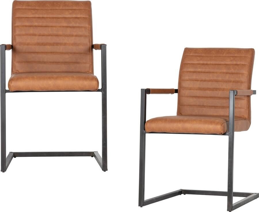 WOOOD Bas Eetkamerstoelen Pu Cognac Set van 2