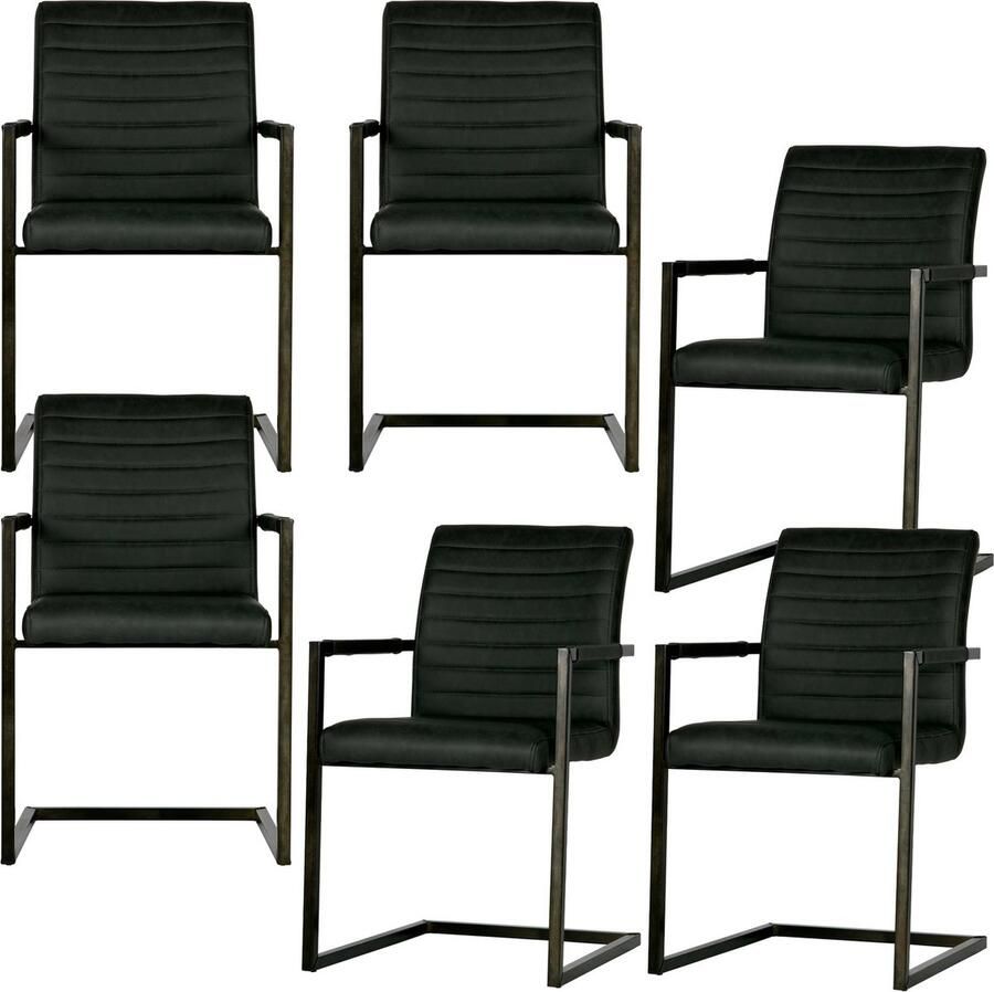 WOOOD Bas Eetkamerstoelen Pu Antraciet Set van 6
