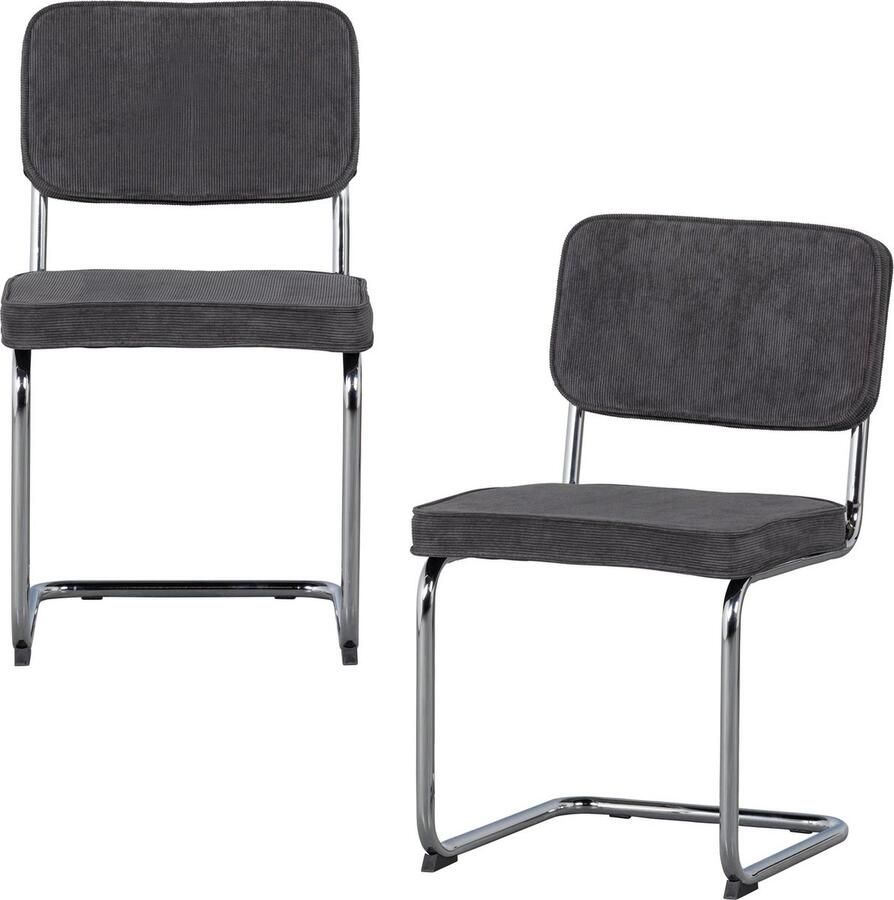 WOOOD Basiclabel Corduroy Buisframe Stoel Ribstof Antraciet Set van 6