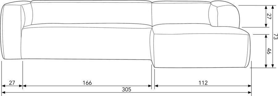 WOOOD Exclusive Bean Hoekbank Rechts Ribstof Travertin 73x305x96