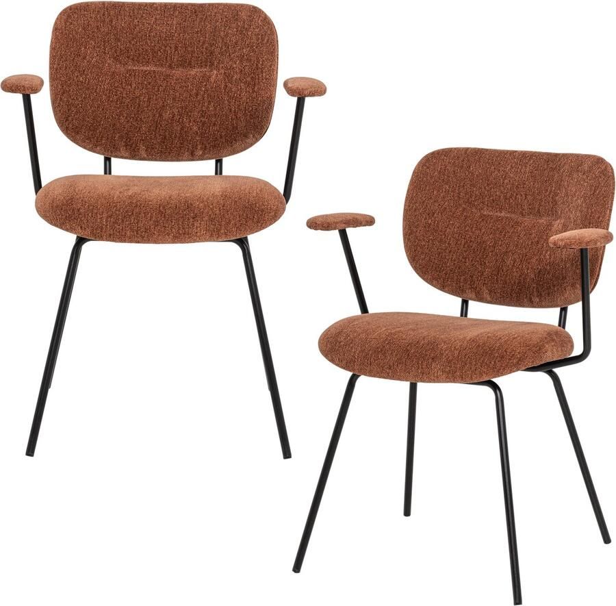 WOOOD Brint eetkamerstoelen met armleuningen roodbruin (set van 2) - Foto 3