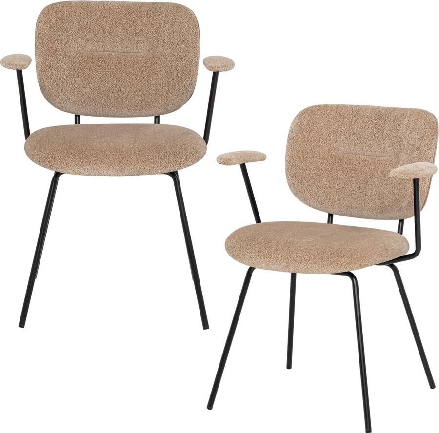WOOOD Brint eetkamerstoelen met armleuningen zand (set van 2)
