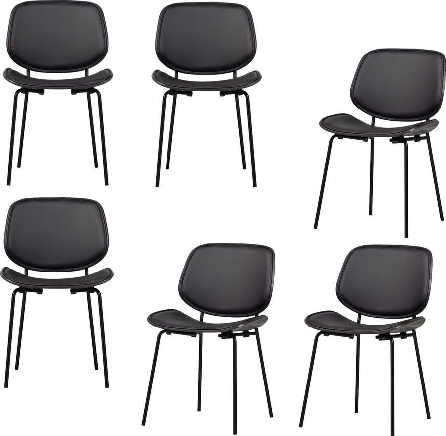 WOOOD Classic Eetkamerstoelen Hout Zwart Walnoot Set van 6