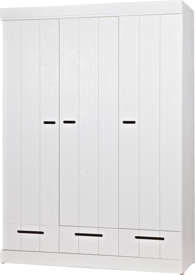 WOOOD Connect Kledingkast 3-Deurs met Lade Grenen Wit 195x140x53 - Foto 5