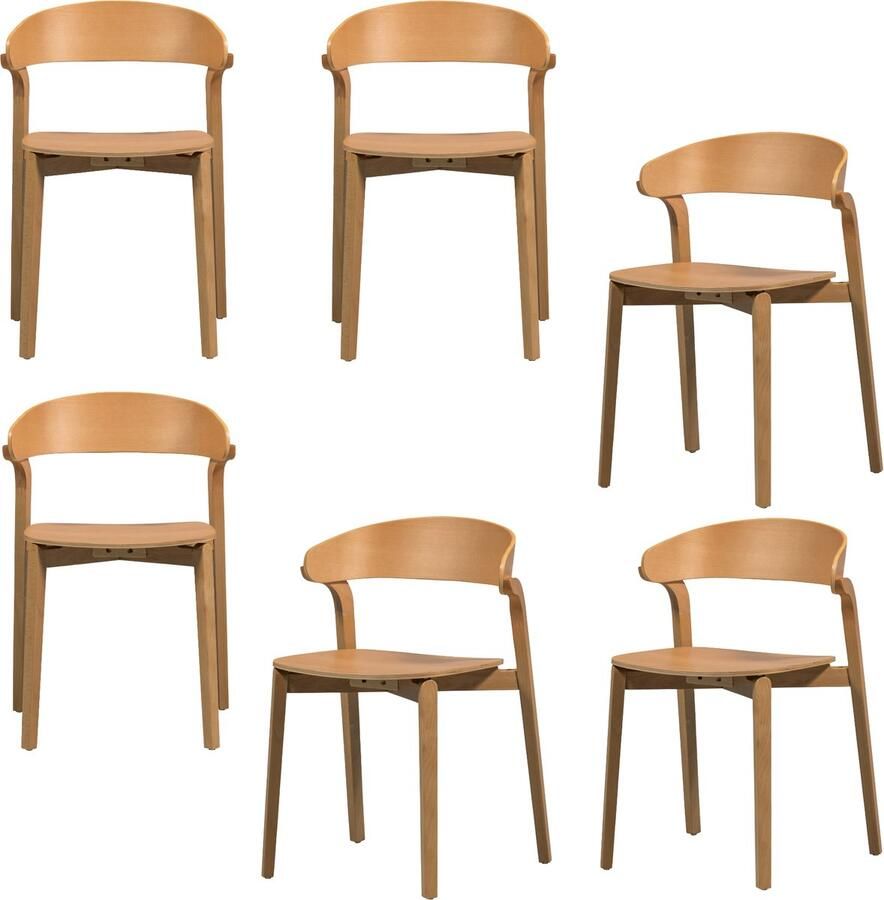 WOOOD Cras Eetkamerstoelen Essenhout Naturel Set van 6