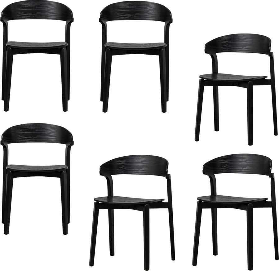 WOOOD Cras Eetkamerstoelen Essenhout Zwart Set van 6