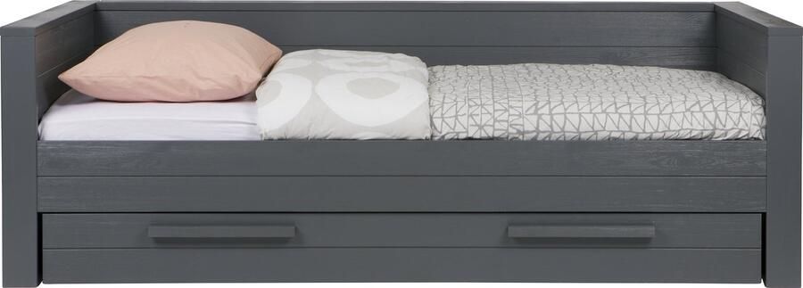 WOOOD Dennis bedbank incl. Bedlade Grenen Staal Grijs 219x73x101