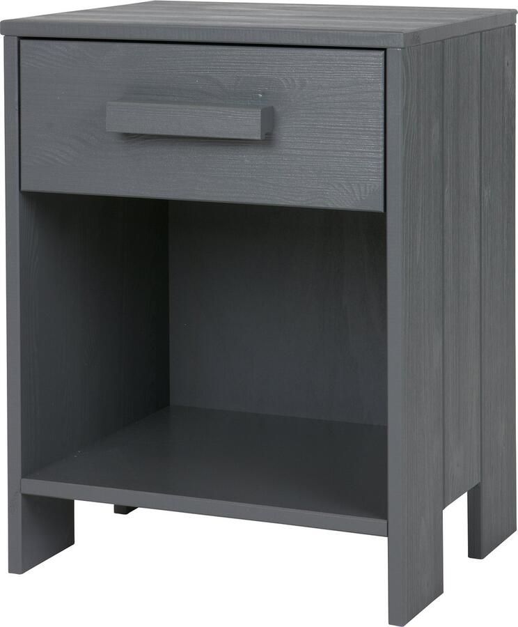WOOOD Dennis Nachtkastje Grenen Geborsteld Staal Grijs 52x39x36 - Foto 2