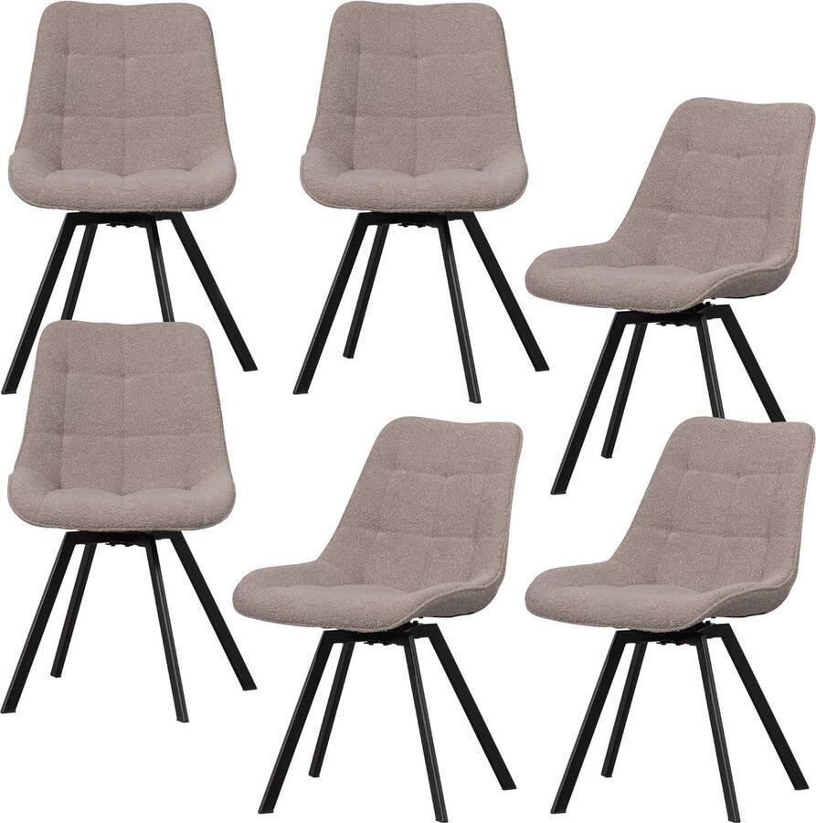 WOOOD Sutton Draaistoel Polyester Grijs Set van 6