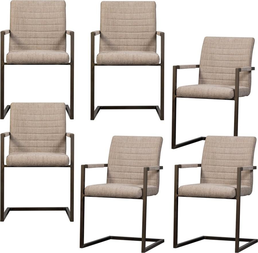 WOOOD eetkamerstoelen Bas Geweven Stof Zand Melange Set van 6