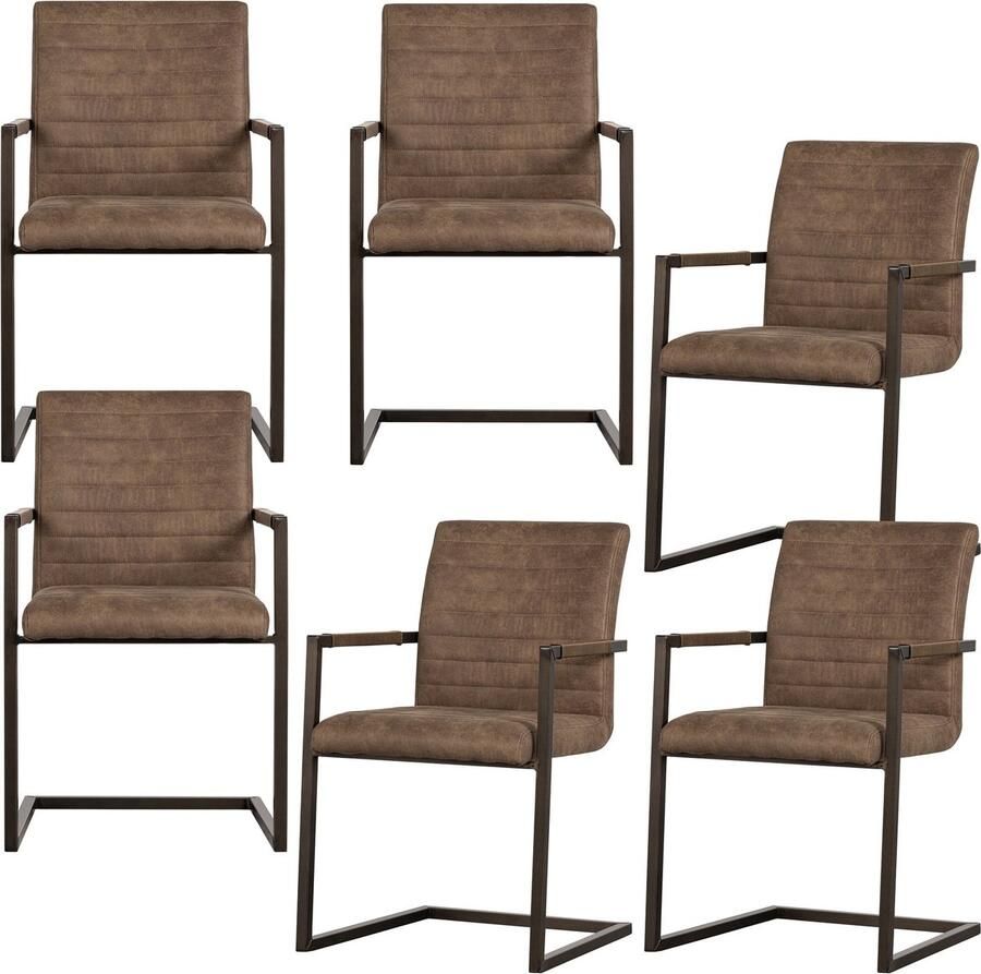 WOOOD eetkamerstoelen Bas Leerlook Taupe Set van 6