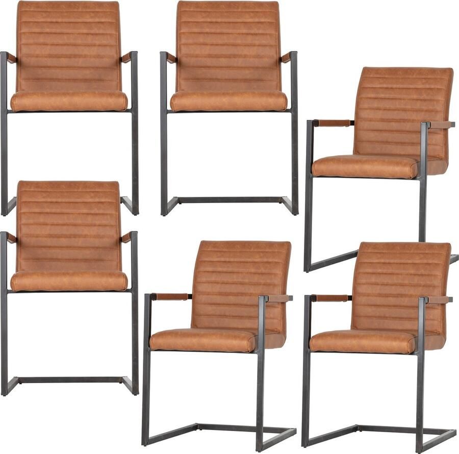 WOOOD eetkamerstoelen Bas Pu Cognac Set van 6