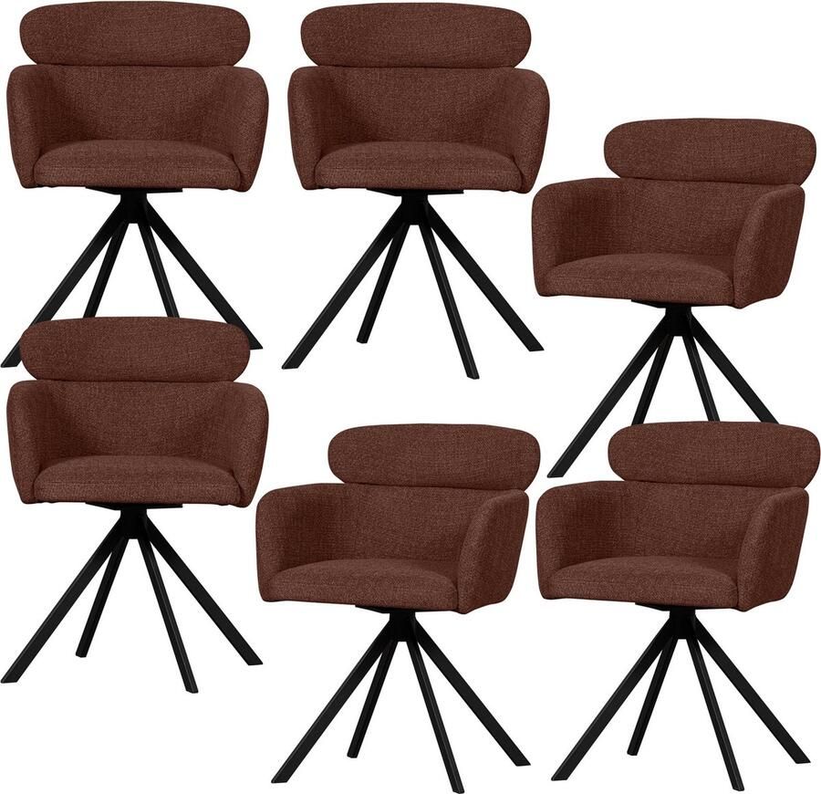 WOOOD eetkamerstoelen Fenne Polyester Chestnut Set van 6