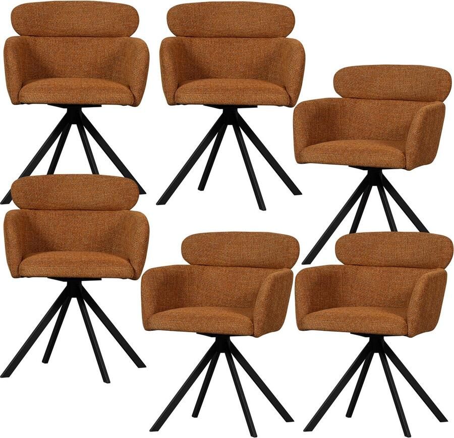 WOOOD eetkamerstoelen Fenne Polyester Ginger Set van 6