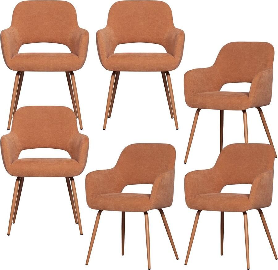 WOOOD eetkamerstoelen Jenny Polyester Salmon Set van 6