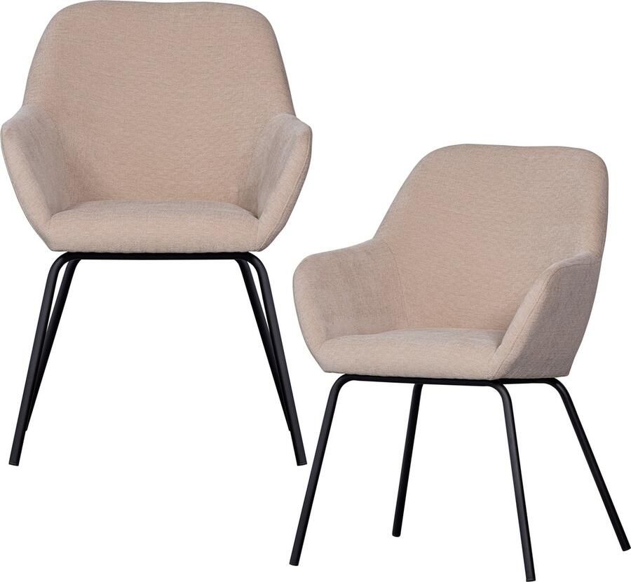 WOOOD eetkamerstoelen Vos Polyester Zand Set van 2