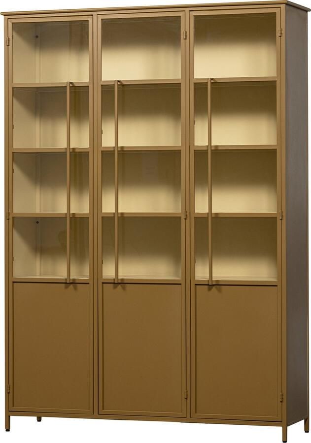 Woood 3-deurs vitrinekast XL Exhibit Metaal Geel 200x142x44 cm