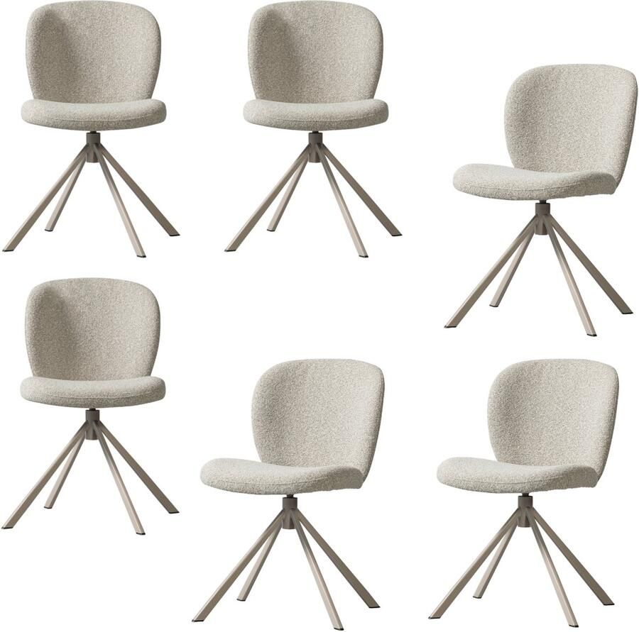 WOOOD Femke Eetkamerstoel Bouclé Naturel Set van 6