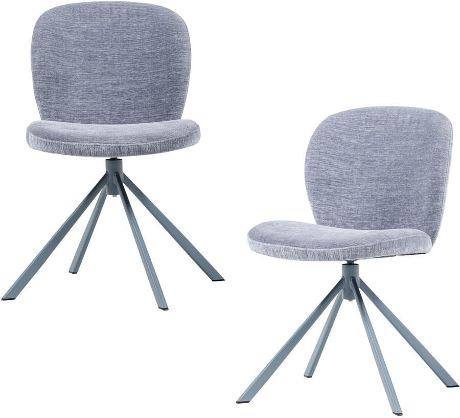 WOOOD Femke Eetkamerstoelen Chenille Blauw Set van 2