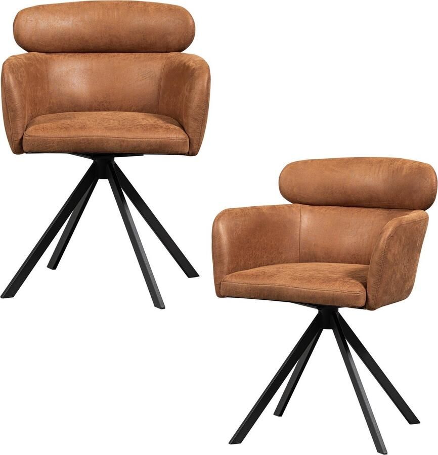 WOOOD draaibare eetkamerstoel Fenne Kunstleer Cognac 80x58x60 cm - Foto 2