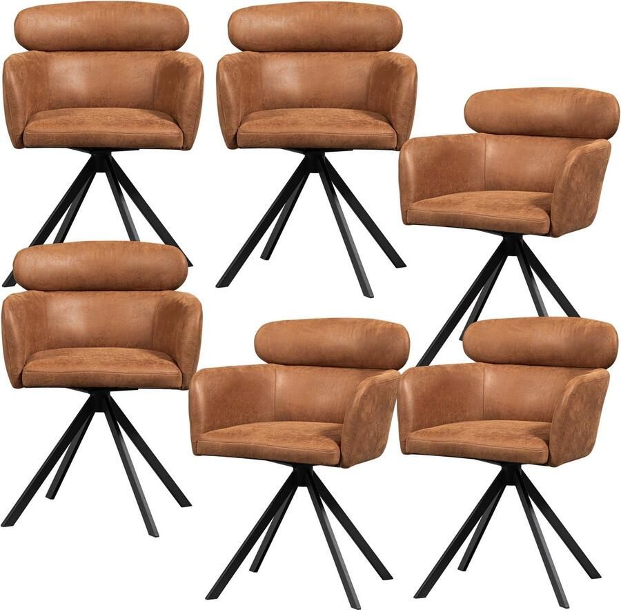 WOOOD Fenne Eetkamerstoelen Leerlook Cognac Set van 6