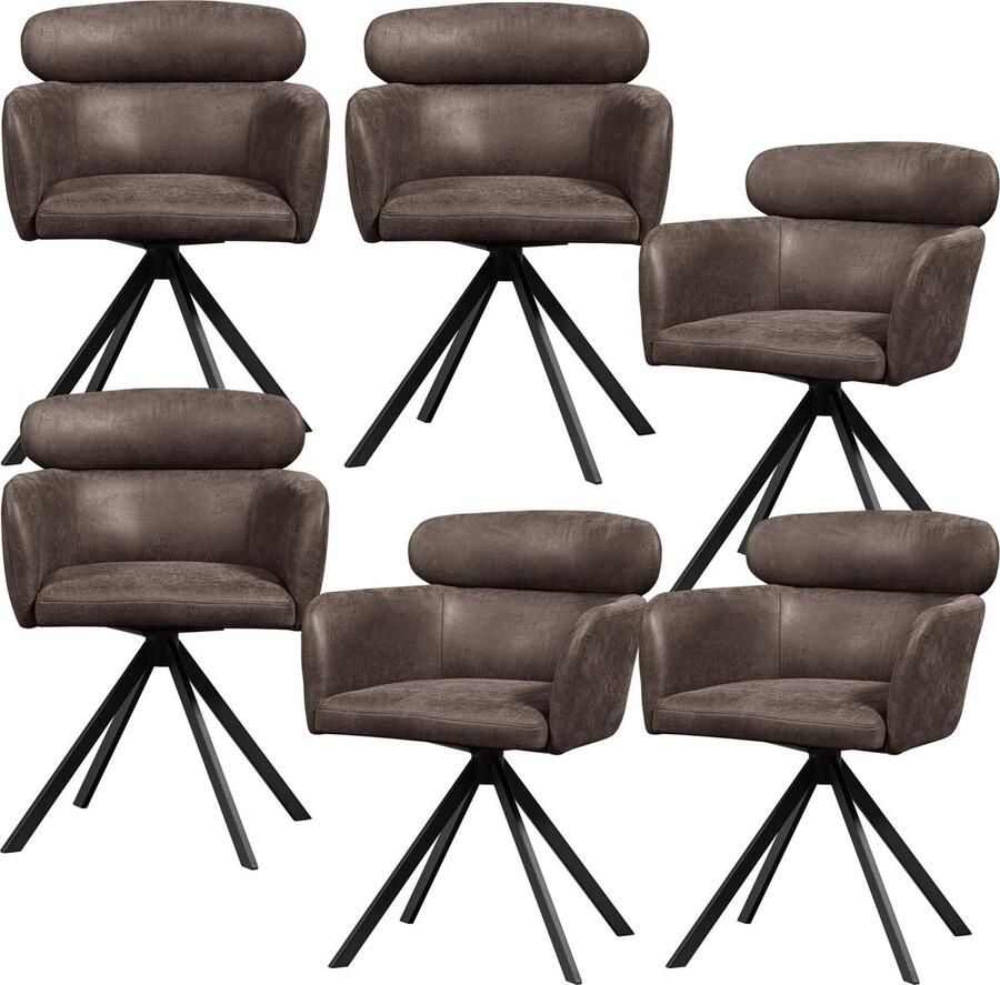 WOOOD Eetkamerstoelen Fenne Leerlook Zwart- Set van 6