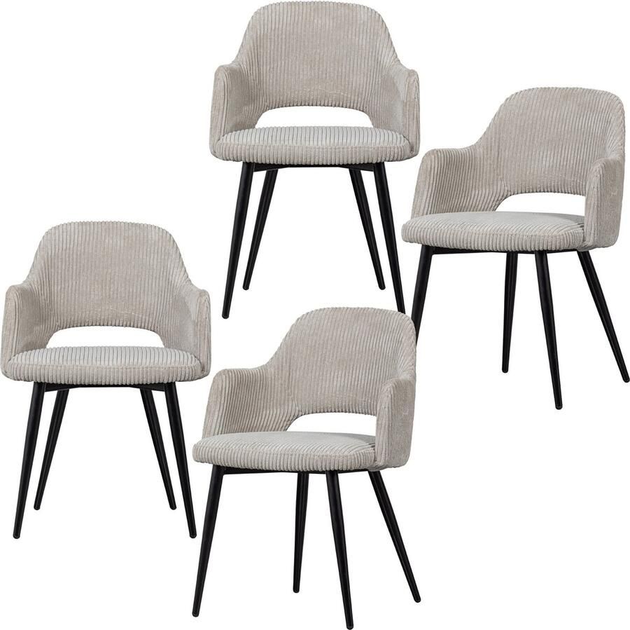 WOOOD Ferdy Eetkamerstoelen Polyester Pearl Set van 4