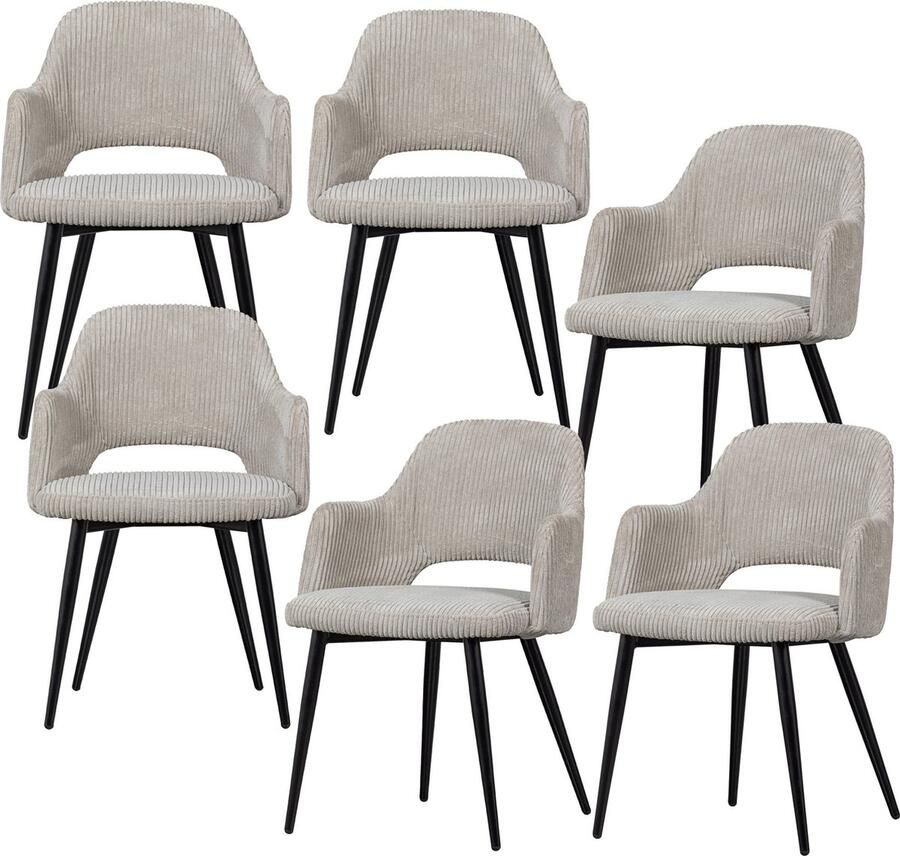 WOOOD Ferdy Eetkamerstoelen Polyester Pearl Set van 6
