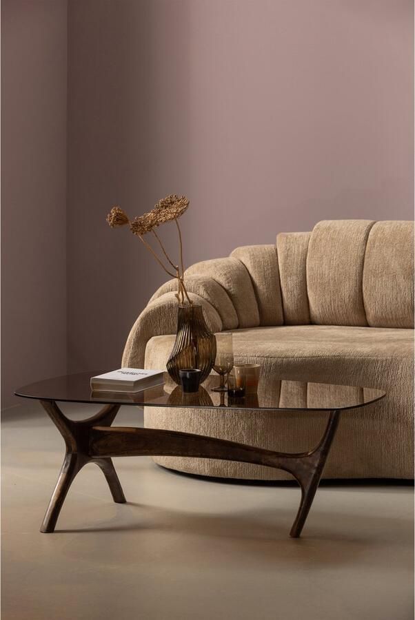 BePureHome Flash Salontafel Glas Tafelblad Met Mangohouten Poten Walnoot Bruin 42x110x60 cm - Foto 4