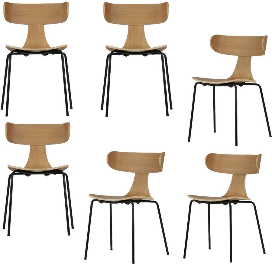 WOOOD Form Stoel Gemakkelijk Te Stapelen Essenhout Fineer Met Metalen Poten Naturel Bruin 77 5x50x52 cm