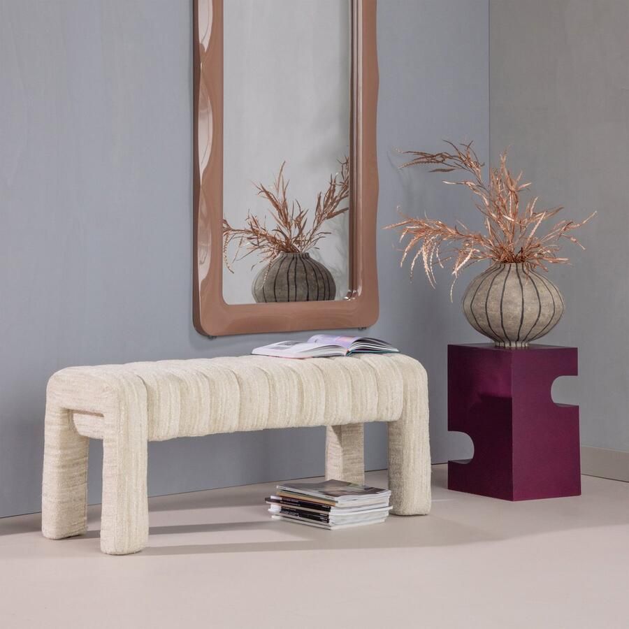 WOOOD Frex Bankje Gestoffeerd Bouclé Naturel 48x110x43 cm - Foto 3